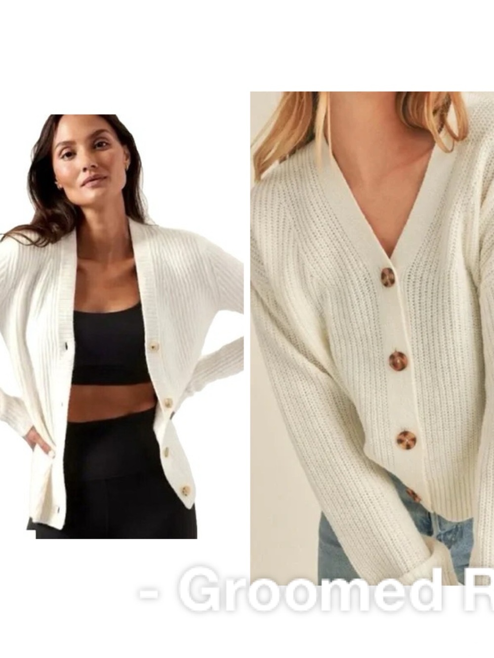Athleta Cream Layover Wool Blend Button Up Cardigan Sweater Size L